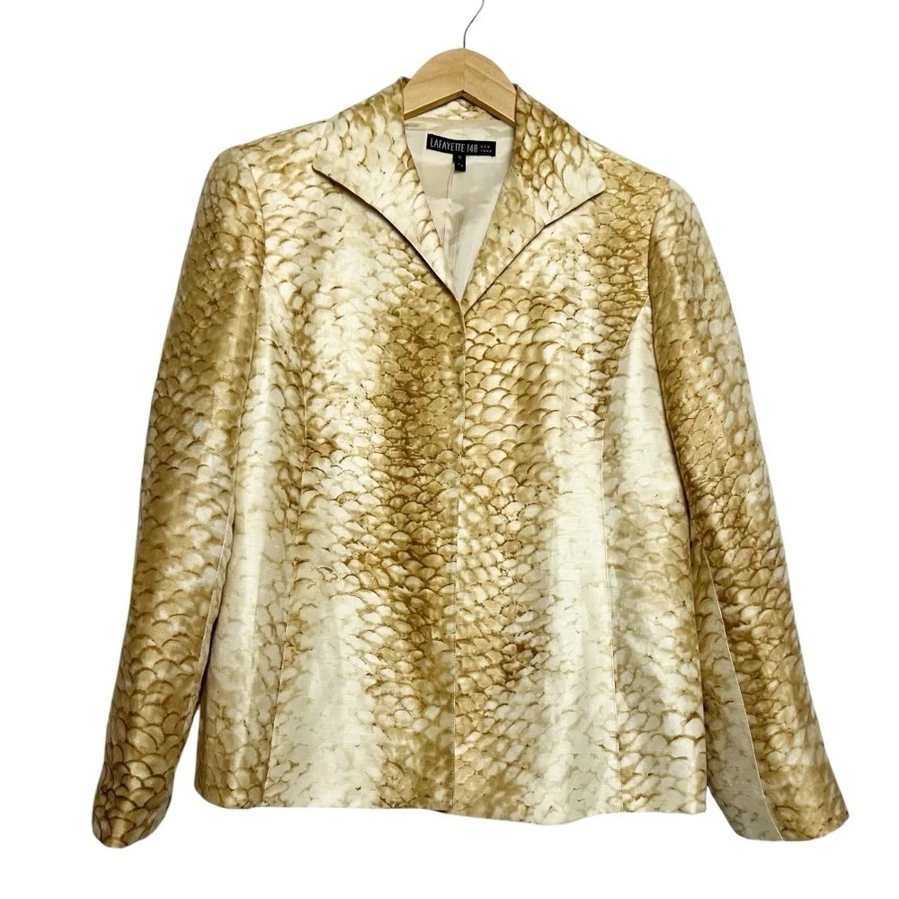 Lafayette 148 Snake Print Silk/Linen Jacket Open Front Size 8